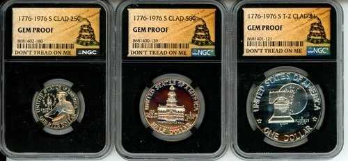 1776-1976年 S バイセンテニアル 3枚セット NGC ジェムプルーフ「Don't Tread On Me」ラベル