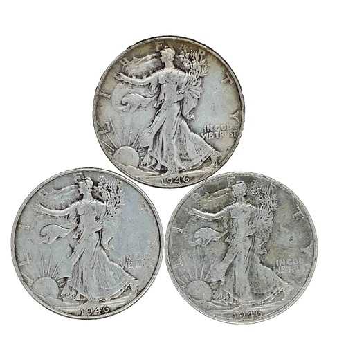 1946年 (P,D,S) ウォーキング・リバティ 50セント・ハーフドル 90%銀貨 米国3枚セット