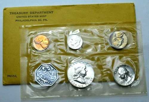 プルーフ 1961年 フィラデルフィア 米国造幣局 銀貨5枚セット イエローエンベロープ 希少