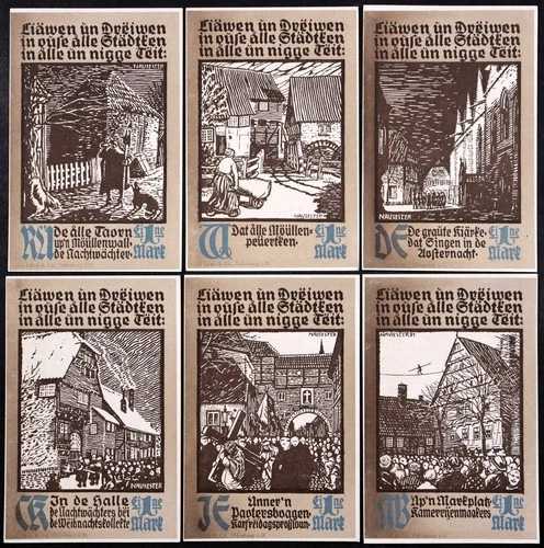 ヴィーデンブリュック 1921 レア 6x1 マーク コンプリート セット ドイツ語 Notgeld Plattdeustch 方言