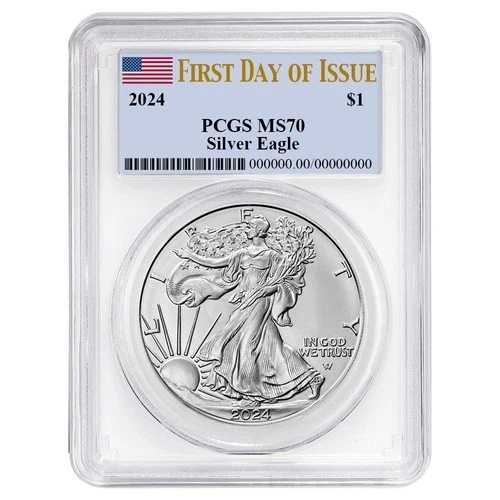 2024年 1ドル 1オンス アメリカンシルバーイーグル PCGS MS70 FDOI 旗ラベル ホワイトフレーム