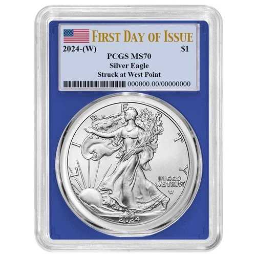 2024年 (W) 1ドル 1オンス アメリカン シルバー イーグル PCGS MS70 FDOI 旗ラベル ブルーフレーム 45,540円