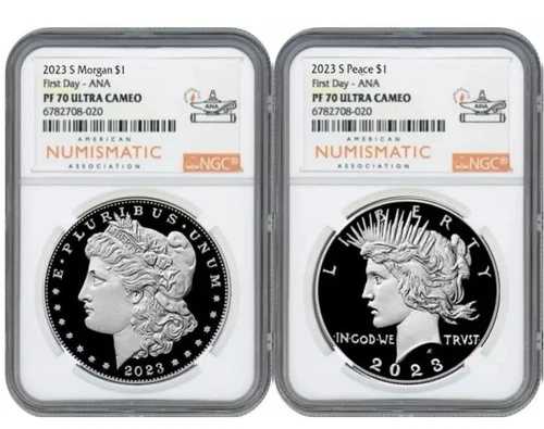 2023-S プルーフ 1ドル モルガン&ピース銀貨 NGC PF70UC FDOI ANAラベル 2枚セット|WORLD RESOURCE【QUEEN店】