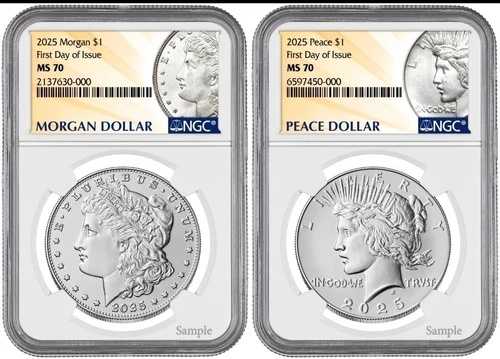 2025-P MS70 モーガン＆ピース銀貨（2枚）発行初日 FDOI NGC