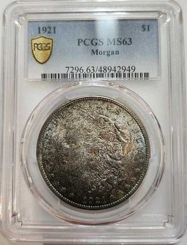 1921年 モルガン銀貨 1ドル硬貨 ブルートーン PCGS MS 63 7296..2949｜WORLD RESOURCE【QUEEN店】