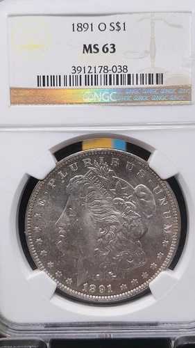 1891 O モルガン銀貨 $1 NGC MS 63