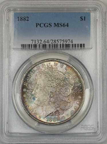 1882年 モルガン シルバー ダラー 1ドル コイン PCGS MS-64 *良好な状態* (Ta)
