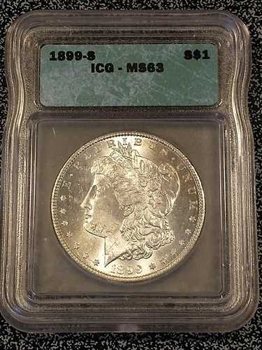 1899-S セミキー モーガン シルバー ダラー、ICG MS63、光沢あり、打刻良好 - 値下げ!