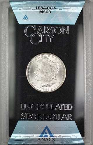 1884-CC GSA ホード モルガン銀貨 $1 ANACS MS-63 箱・COA付き RL (ベターコイン C)