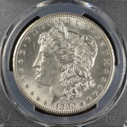 1880年CCモルガン銀貨 PCGS UNC 詳細 純正クリーニング済み