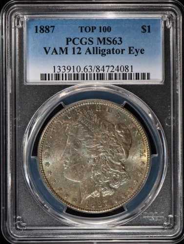 1887-P モルガン銀貨 MS63 VAM 12 アリゲーターアイ トップ100 OBV スチールグリーン