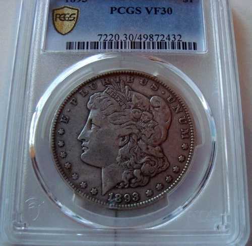 1893-P モーガン シルバードル PCGS VF30 (432) 金メッキ 378,000枚 発行