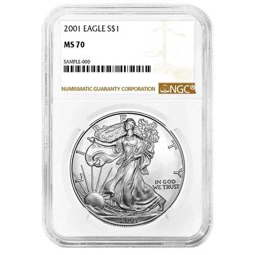 2001年 1ドル アメリカン シルバー イーグル NGC MS70 ブラウンラベル