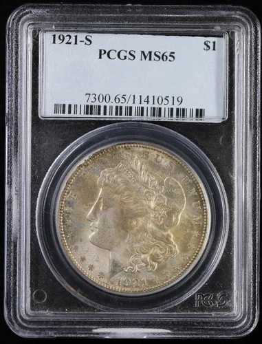 1921-S $1 モルガン銀貨 PCGS MS 65 | トーニング未流通 UNC BU|WORLD RESOURCE【QUEEN店】