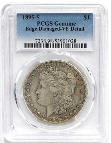 1895年 S モルガン・ダラー PCGS 純正エッジダメージあり - VF 詳細