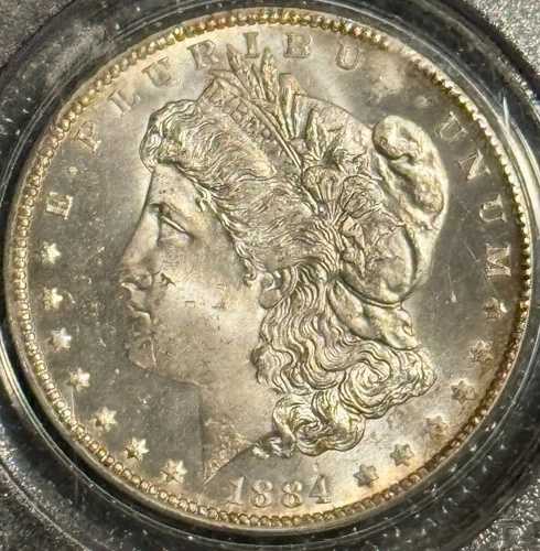 1884-CC モルガン・ダラー、PCGS MS65PL 若干の変色あり