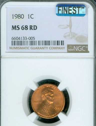 1980 リンカーン セント NGC MS68 RD MAC 最高級 & スポットレス 希少品。