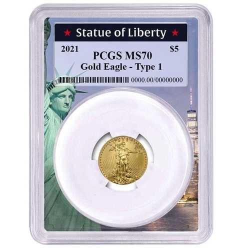 2021年 5ドル 1/10オンス T1 アメリカンゴールドイーグル PCGS MS70 自由の女神像フレーム