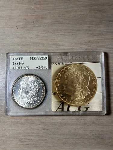 1881-S モルガン銀貨オールド・アキュグレードホルダー（写真ラベル付き）