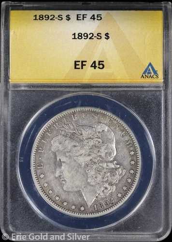 1892-S 1ドル モルガン銀貨 ANACS EF 45 | XF