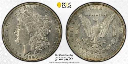 1893-P モルガン銀貨 $1 PCGS ほぼ未流通 50 AU 50 希少キーデート
