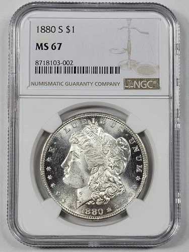 1880年 S モーガン銀貨 $1 NGC MS67 極上宝石 ミントステート 派手な状態 *M450