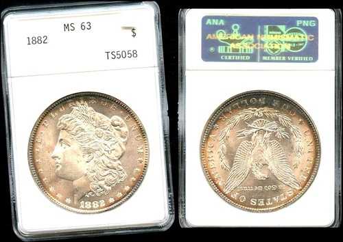 1882年 $1 ANACS MS63 美しい色調のモルガン・ダラー