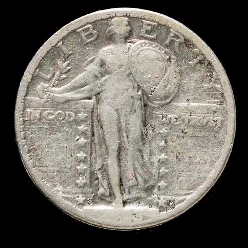 1923年 S シルバー スタンディング リバティ 25セント キー デイト 流通品 非常に良好な状態 *2185 送料無料