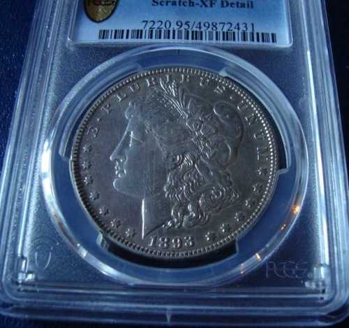 1893-P モーガン シルバードル PCGS XF 詳細 本物 傷あり ? (431) 378,000 mtd