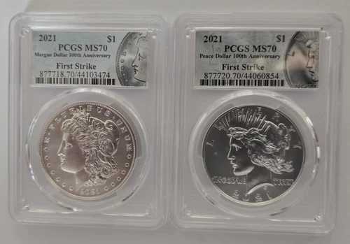 2021年 モーガン&ピース シルバードル PCGS MS70 ファーストストライクセット モーガンラベル付き
