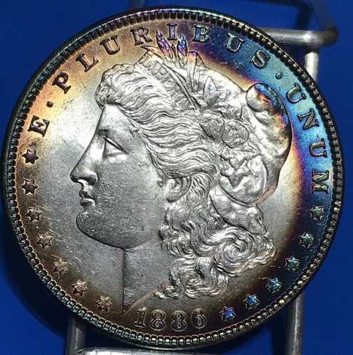 1886年 モーガン シルバードル 美しいレインボートーンコイン 未使用