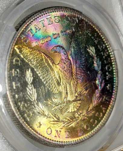 1882年 S PCGS モルガン銀貨 MS64+ 両面トーニングモンスターレインボーリバース｜WORLD RESOURCE【QUEEN店】