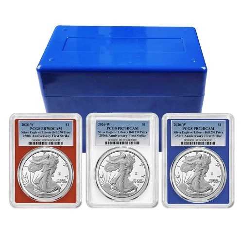 プレセール - 2026-W プルーフ $1 アメリカン シルバー イーグル 3枚セット PCGS PR70DCAM FS ブルー｜WORLD RESOURCE【QUEEN店】