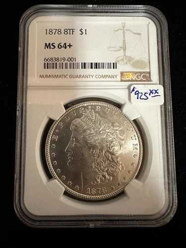1878年 8尾羽根 モーガン・ダラー NGC MS 64+ 001