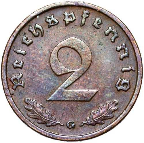 ドイツ語 3. Reich-J. 362 コイン-2 Reichspfennig 1940 G 保存!