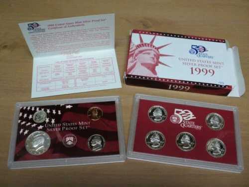 1999年米国造幣局シルバープルーフセット。9枚入り