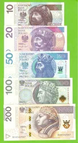 ポーランド セット 5 X 10、20、50、100、200 Z?OTYCH 2016/2018 P-183/190 UNC