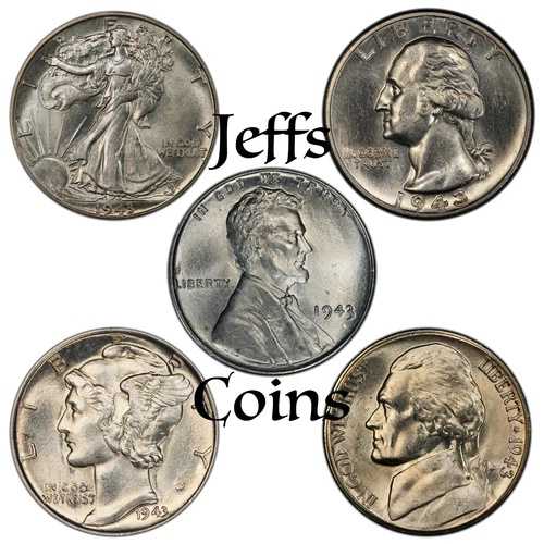 ? 1943年造幣局セット 第二次世界大戦 ? ウォーキングマーキュリー シルバーニッケルスチールセント ? AU BU UNC MS ?