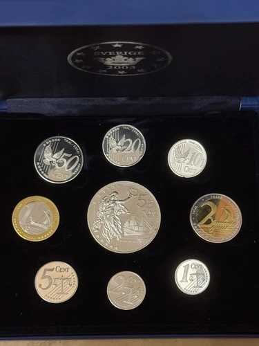 スウェーデン 2003年 プロトタイプ 9 ユーロパターンコイン .925 シルバー プルーフセット 箱入り COA付き 52,140円