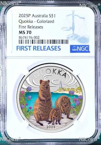 2025年 オーストラリア クオッカ シルバー カラープルーフ NGC MS70 1オンス 1ドルコイン FR OGP & COA付き 59,290円