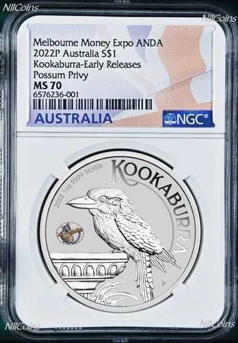 2022年 クーカブラ 1オンス シルバー 1ドルコイン ポッサム・プリビー メルボルン・エキスポ NGC MS70 ANDA ER