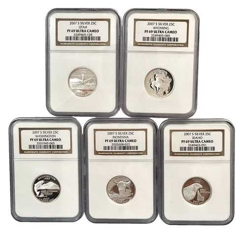 2007 S シルバー プルーフ ステートフッド クォーターセット 25セント 5枚セット NGC PF69 ウルトラカメオ