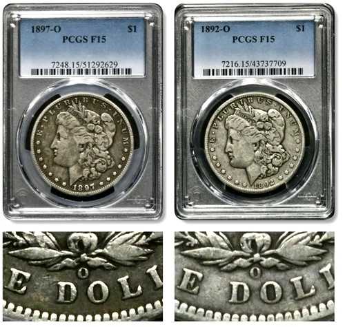 1892-O & 1897-O 1ドルモルガン・ダラー - PCGS F15 ニューオーリンズ2枚セット CC939