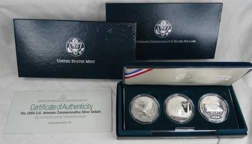1994年 米国退役軍人記念プルーフ銀貨3枚セット 米国造幣局記念 1ドル