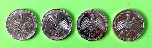 1セット \u003d 4枚のミント（オリンピック1972）1枚あたり10DMコイン 625銀貨