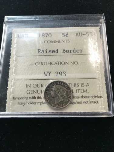 1870 RB ICCS グレードカナダ、5 セント、**AU-55** #WY 293｜WORLD RESOURCE【QUEEN店】