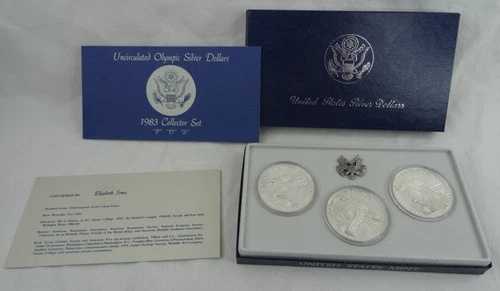 1983年 オリンピック シルバー ダラー P D & S 未流通 3枚セット 箱＆COA付き 米国造幣局 61,710円