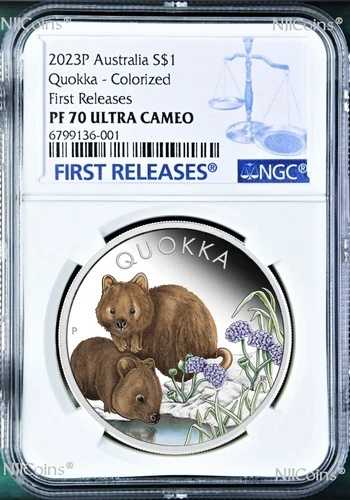2023年 オーストラリア クオッカ シルバー カラープルーフ NGC PF70 ダブルデート 1オンス 1ドルコイン FR