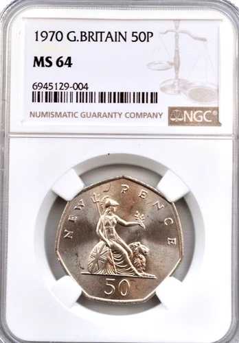 1970年 50ペンス MS64 NGC イギリス ブリタニア 未流通 ラージ 50ペンス