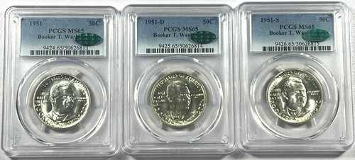 1951-P/D/S PCGS MS-65 ブッカー・T・ワシントン クラシック コモン ハーフCAC（3枚セット）｜WORLD RESOURCE【QUEEN店】